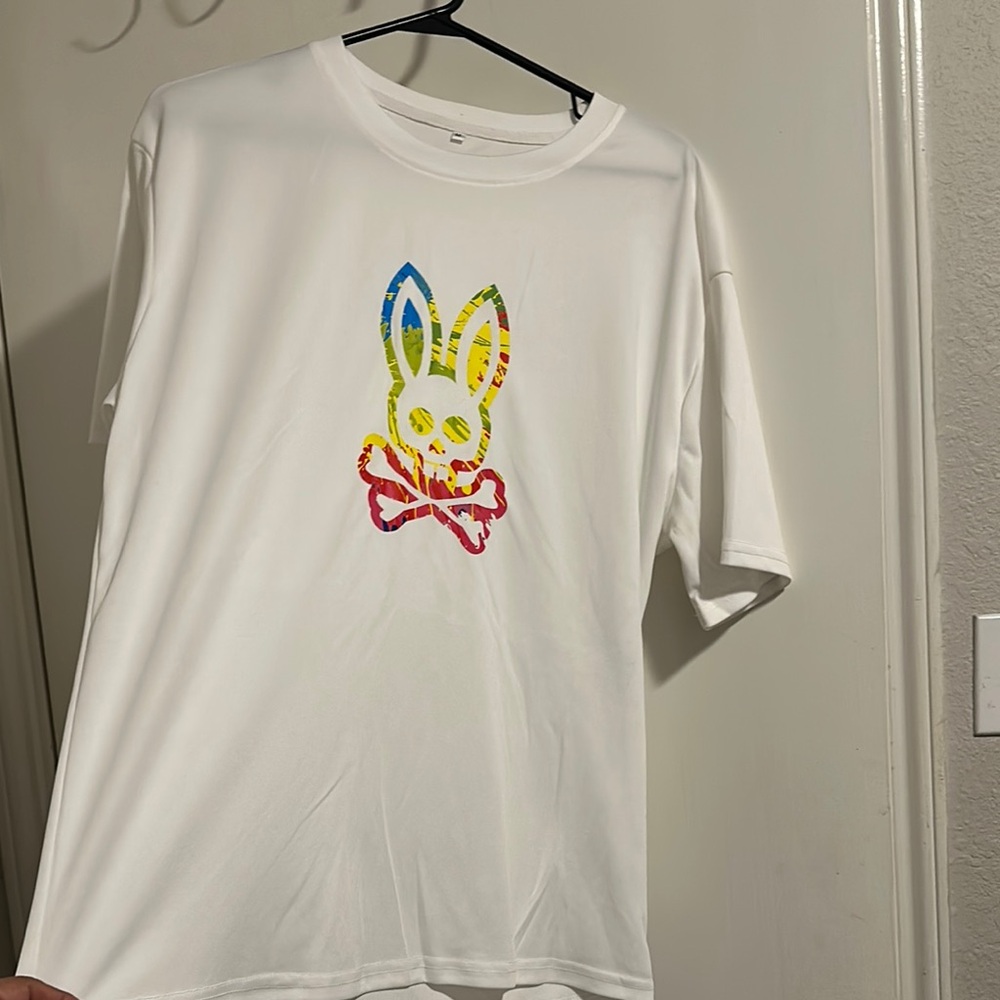 Psycho Bunny White Tee with Multicolor Logo